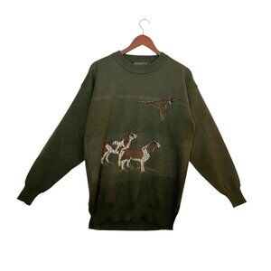 Vintage Niffi 100% Wool Crewneck Sweater Pheasant Hunting Dogs Men’s Size M